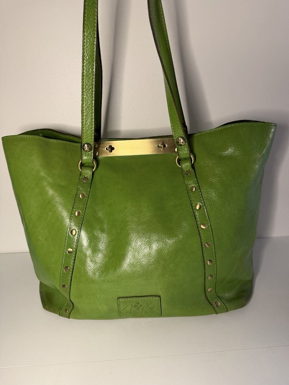 PATRICIA NASH Heritage Leather Tote Bag Turn Lock Green Boho Chic Streetwear LUX